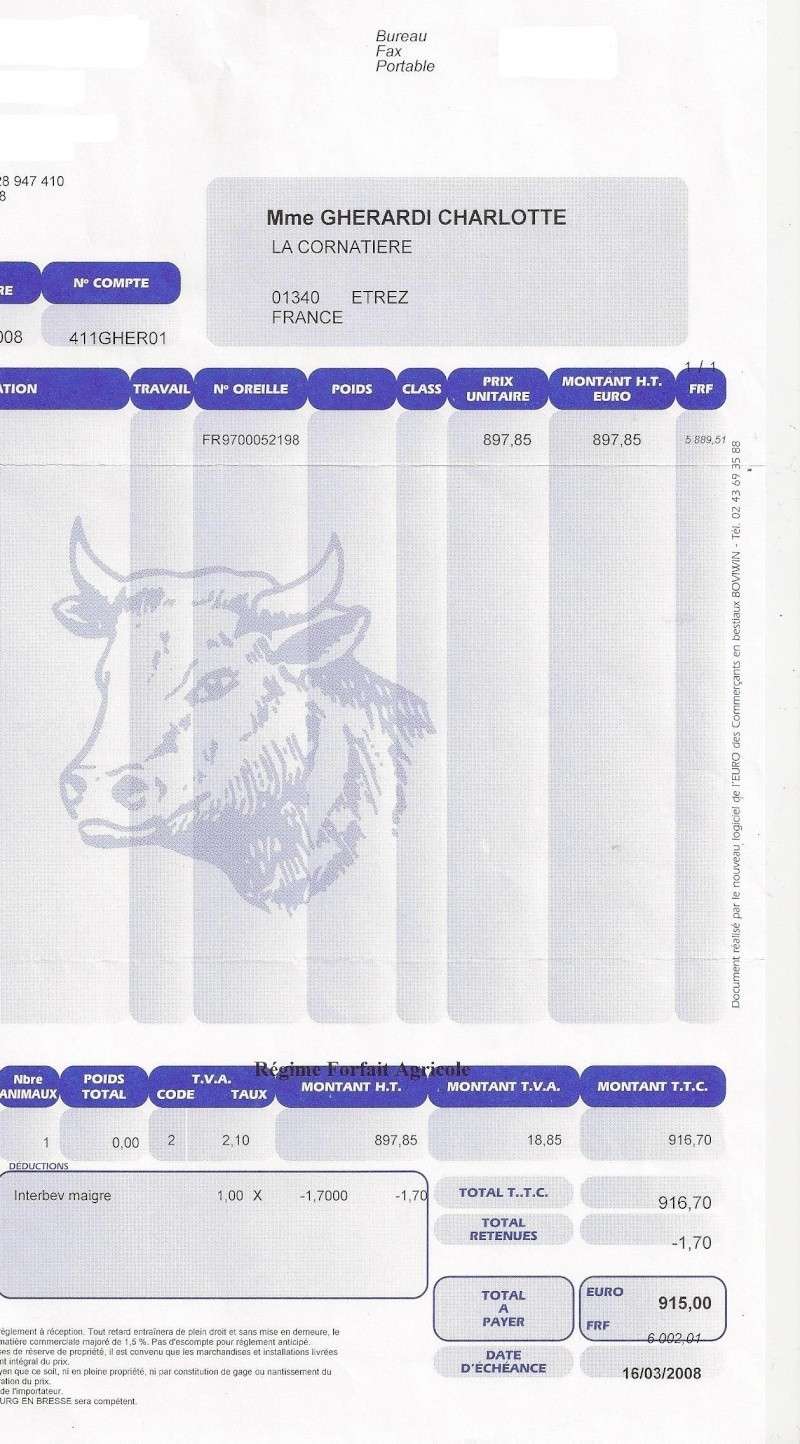 Exemples de factures au prix de la viande